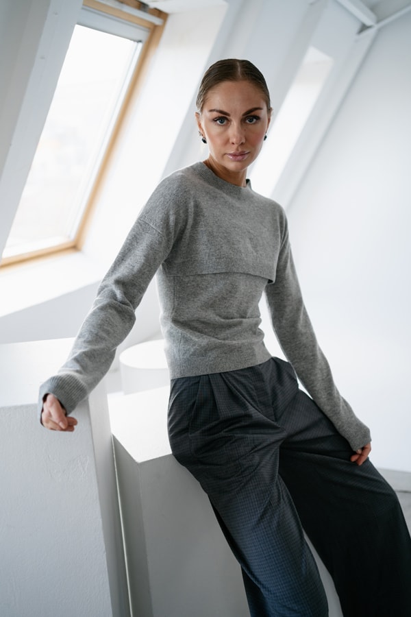 Cashmere двойка: топ + укороченный джемпер  - Серый
