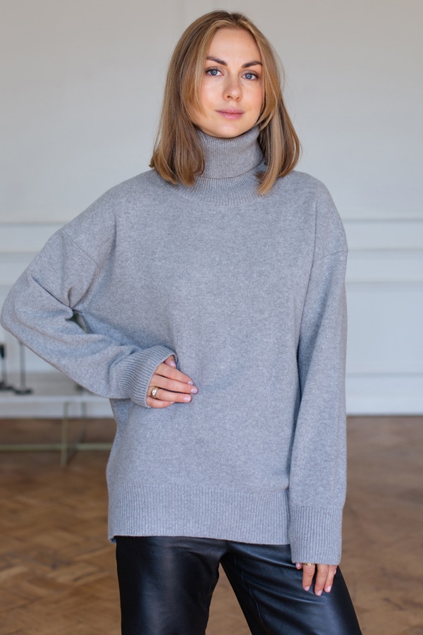 Шерстяной свитер оверсайз 100% шерсть premium merino wool - Светло-серый