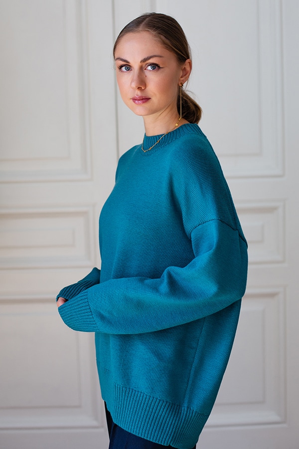 Джемпер оверсайз из гладкой 100% premium merino wool - Марин