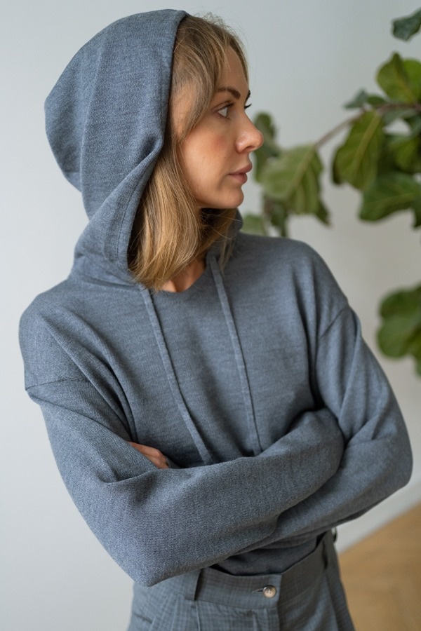 Худи из гладкой 100% шерсть premium merino wool - Серый
