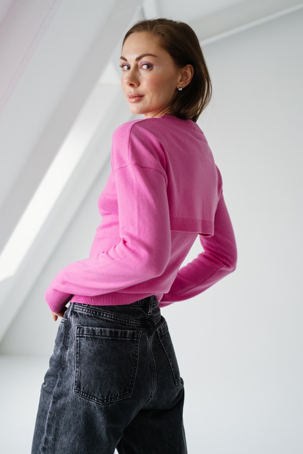 Cashmere двойка: топ + укороченный джемпер  - Розовый