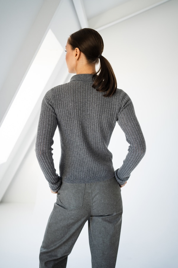 Cashmere жакет-кардиган с воротником поло фактурной вязки  - Серый