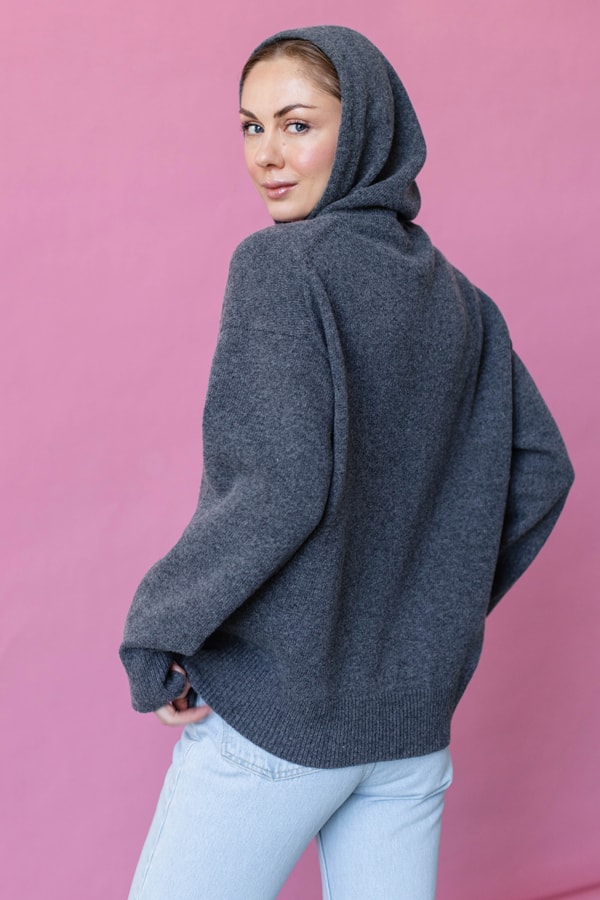 Худи оверсайз пушистой 100% шерсть premium merino wool - Темный-серый