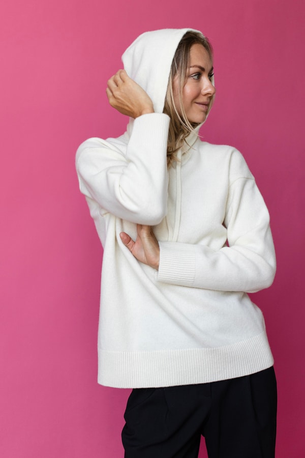 Худи оверсайз пушистой 100% шерсть premium merino wool - Молочный