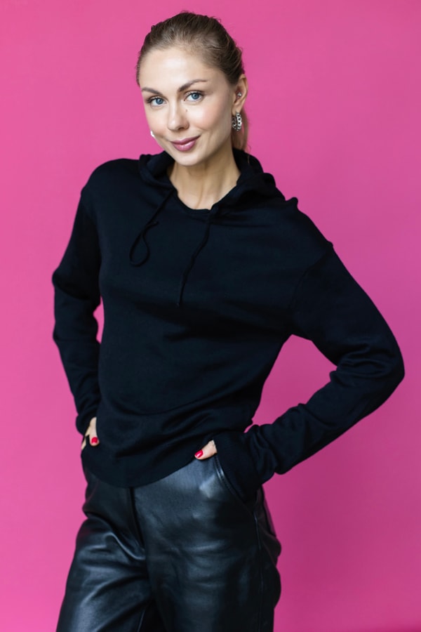 Худи из гладкой 100% шерсть premium merino wool - Черный