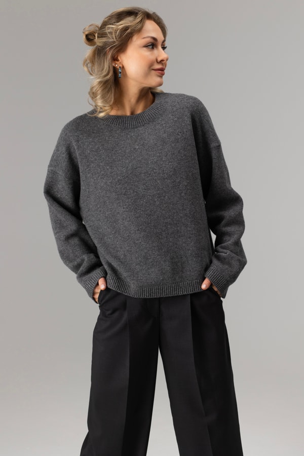Джемпер укороченный из пушистой шерсти 100% шерсть premium merino wool - Темный серый