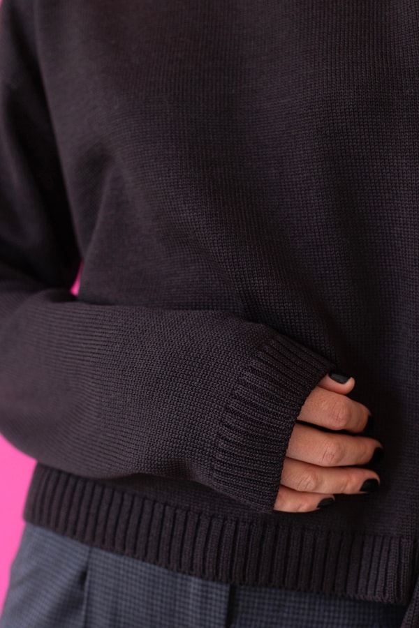 Джемпер укороченный гладкая шерсть 100% premium merino wool - Шоколадный