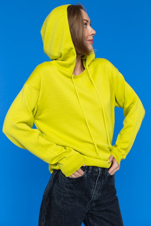 Худи из гладкой 100% шерсть premium merino wool - Лимонный