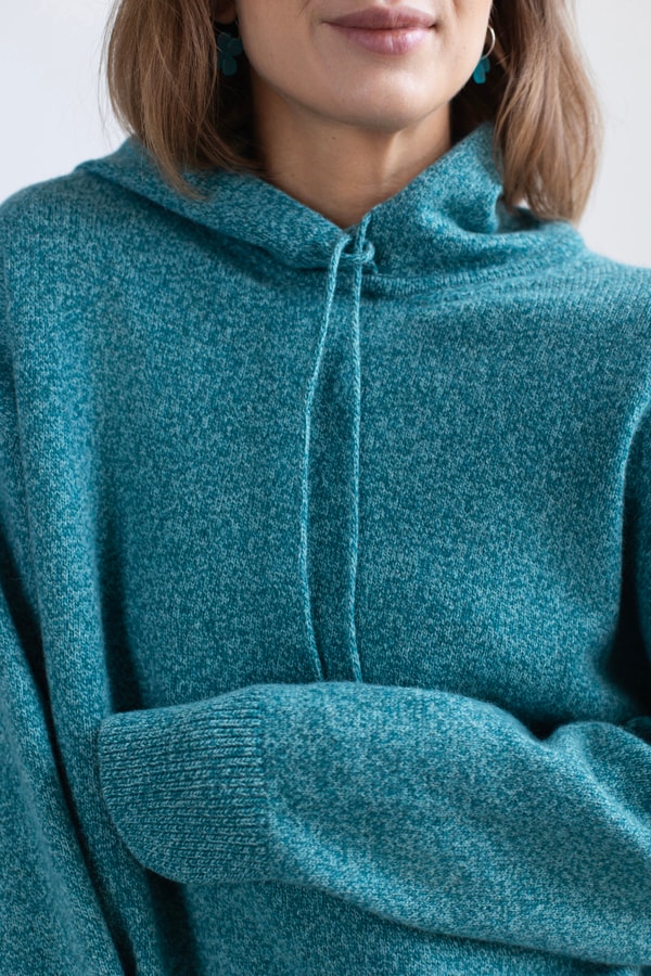 Худи оверсайз пушистой 100% шерсть premium merino wool двухцветный - Marine